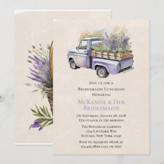 Paarse Wisteria  Vrachtwagen Bruidsmeisjes Luncheo Kaart (Voorkant / Achterkant)
