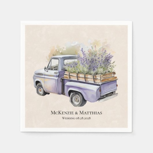 Paarse Wisteria  Vrachtwagen Bruiloft Servet (Voorkant)