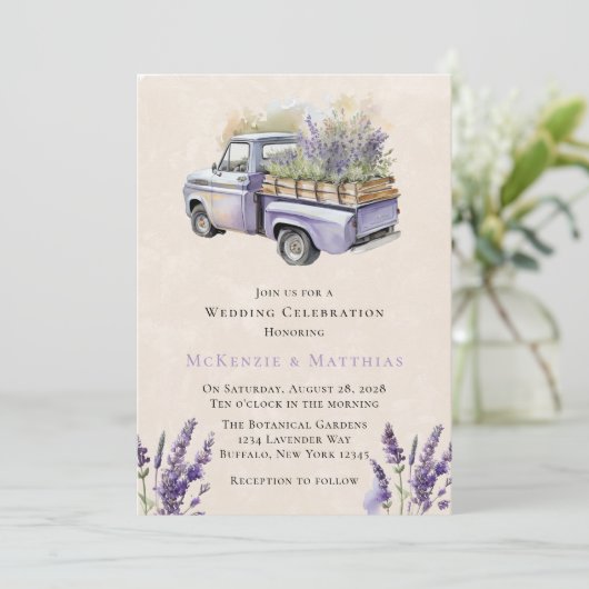 Paarse Wisteria  Vrachtwagen Bruiloft Viering Kaart (Staand voorkant)