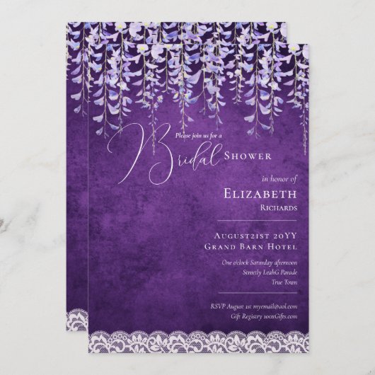 Paarse Wisteria Vrijgezellenfeest Print of Digital Kaart (Voorkant / Achterkant)