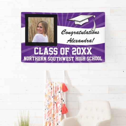 Paarse Wit Aangepaste Foto Afstuderen Sign Spandoek (Insitu)