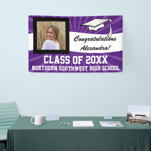 Paarse Wit Aangepaste Foto Afstuderen Sign Spandoek (Beurs)