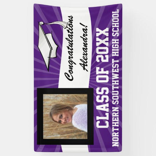 Paarse Wit Aangepaste Foto Afstuderen Sign Spandoek (Verticaal)
