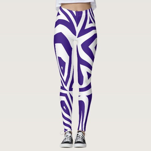 Paarse Wit Abstract Zebra Print Vrouwen Leggings (Voorkant)