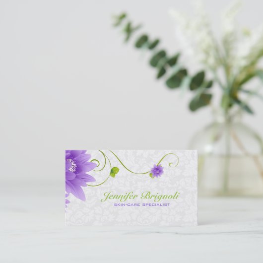 Paarse wit en groen ontwerp visitekaartje (Staand voorkant)