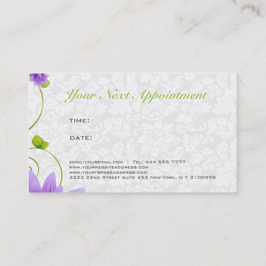 Paarse wit en groen ontwerp visitekaartje (Achterkant)