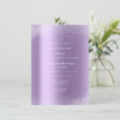 Paarse Wit Glitter Bladeren Zand Frame Glam Kaart (Staand voorkant)