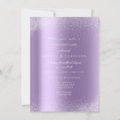 Paarse Wit Glitter Bladeren Zand Frame Glam Kaart (Voorkant)