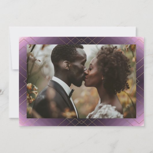 Paarse & Wit | Gold Deco lijnen opslaan de datum Aankondiging (Achterkant)