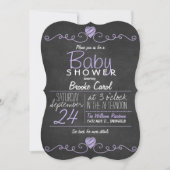 Paarse, Wit Rustiek Krijtbord, Hart Baby shower Kaart (Voorkant)