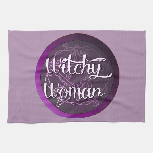 Paarse Witchy Woman Theedoek (Horizontaal)