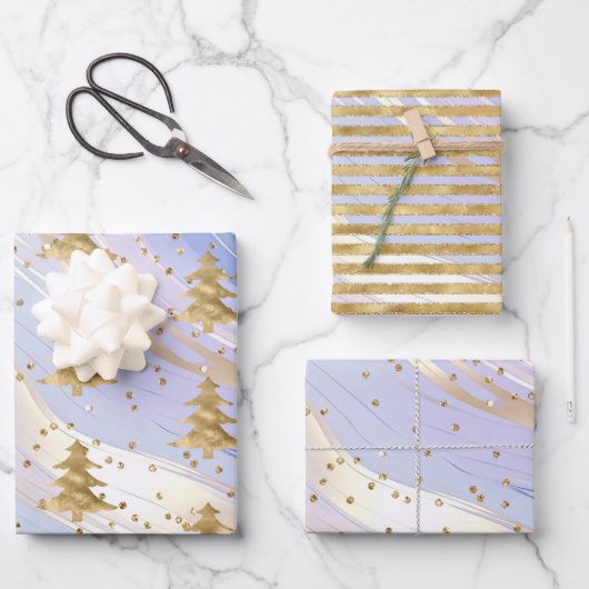 Paarse witgouden kerstboom glitz inpakpapier vel (Voorkant)