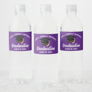 Paarse witte aangepaste school afstudeerfeest waterfles etiket