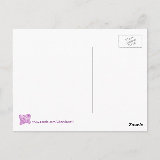 paarse witte abstracte tekening, briefkaarten (Achterkant)