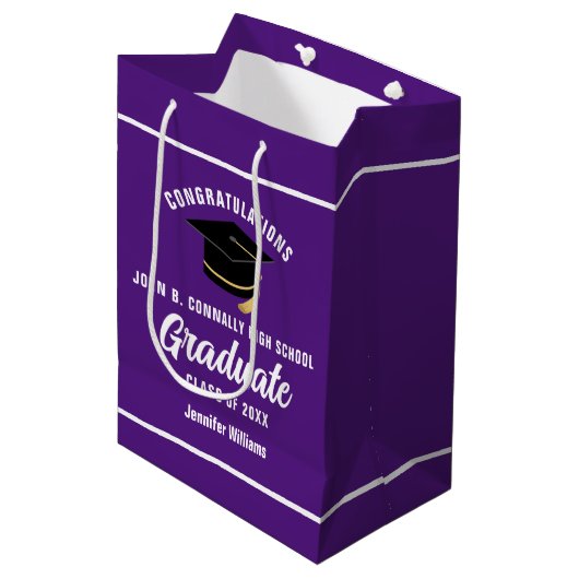 Paarse Witte Afstudeer Aangepaste 2026 Afstudeerfe Medium Cadeauzakje (Voorkant Gekanteld)