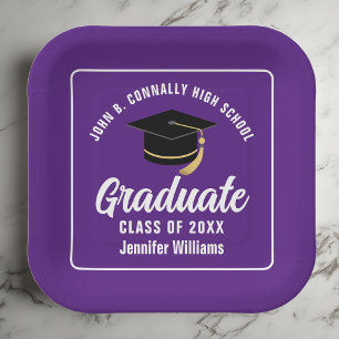 Paarse Witte Afstuderen 2025 Graduation Party Squa Papieren Bordje