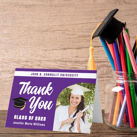 Paarse Witte Afstuderen Fotoboog 2025 Afstuderen Bedankkaart