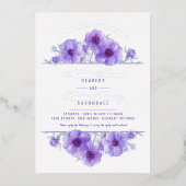 Paarse witte anemone waterverf bruiloft folie uitnodiging (Voorkant)