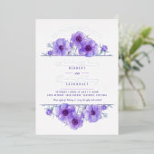 Paarse witte anemone waterverf bruiloft folie uitnodiging (Staand Voorkant)