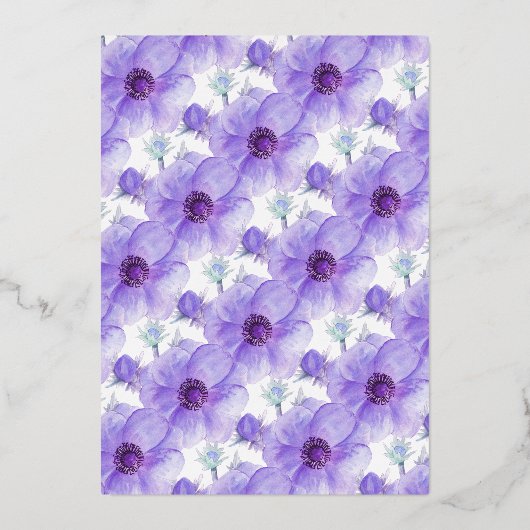 Paarse witte anemone waterverf bruiloft folie uitnodiging (Achterkant)