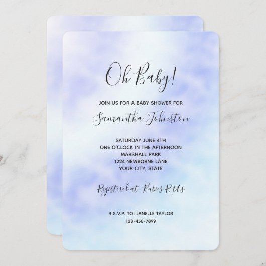 Paarse Witte Aqua Blue Tie dye Baby shower Kaart (Voorkant / Achterkant)