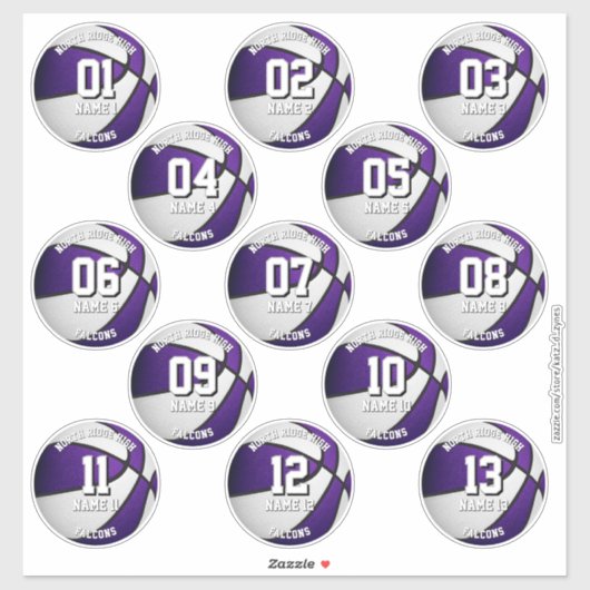 paarse witte basketbal sticker (Vel)