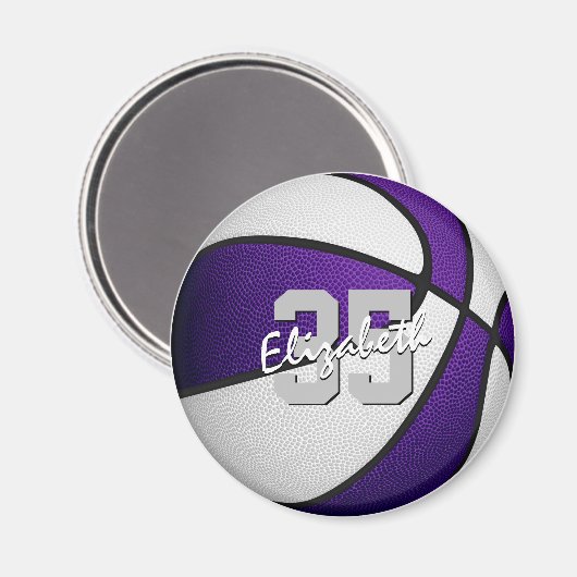 paarse witte basketbal team kleuren gepersonalisee magneet (Voorkant / Achterkant)