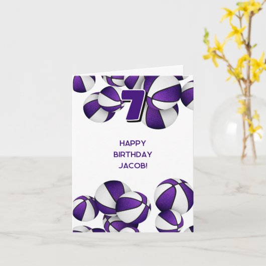 paarse witte basketballen kinderverjaardag kaart (Gele Bloem)