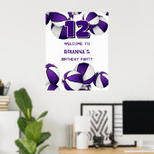 paarse witte basketballen verjaardagsfeestje welko poster (Thuiskantoor)