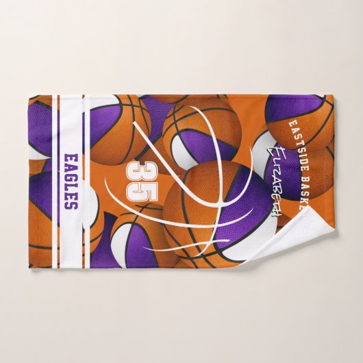 paarse witte basketbalteam kleuren atleet naam handdoek (Handdoek)