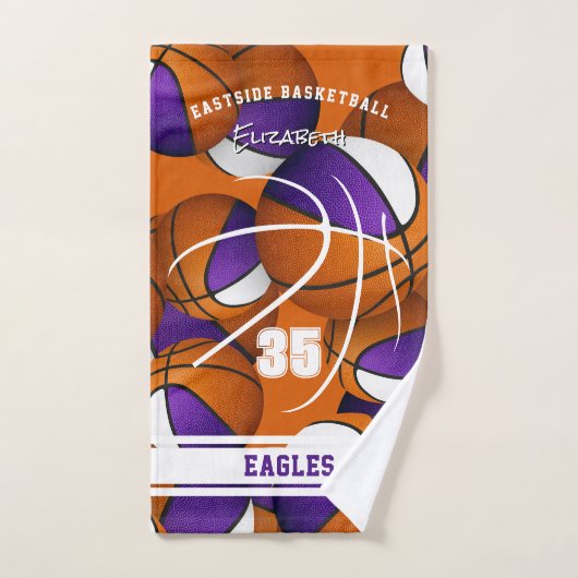 paarse witte basketbalteam kleuren atleet naam handdoek (Handdoek)