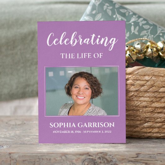 Paarse witte begrafenis gebed Kaart met foto