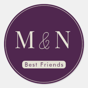 Paarse Witte Beste Vrienden Monogrammed Sticker