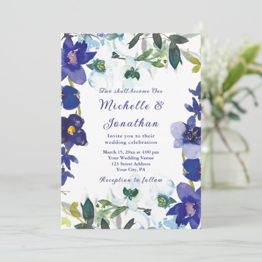 Paarse witte bijtende Christelijke bruiloft Kaart (Staand voorkant)