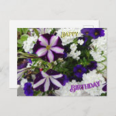 Paarse Witte Blauwe Bloemen Verjaardagsansichtkaar Briefkaart (Voorkant / Achterkant)