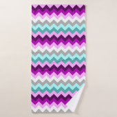 Paarse witte Blauwgroen Chevrons badhanddoek (Badhanddoek)
