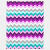 Paarse Witte Blauwgroen Chevrons Grote Fleece Deke (Voorkant)