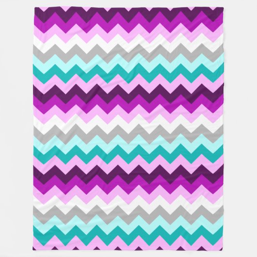 Paarse Witte Blauwgroen Chevrons Grote Fleece Deke (Voorkant)
