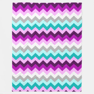 Paarse Witte Blauwgroen Chevrons Grote Fleece Deke Deken