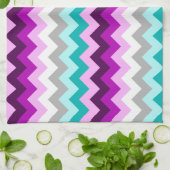Paarse witte Blauwgroen Chevrons keukenhanddoek (Gevouwen)