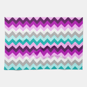Paarse witte Blauwgroen Chevrons keukenhanddoek