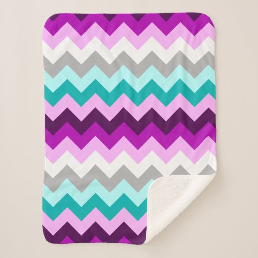 Paarse Witte Blauwgroen Chevrons Kleine Sherpa Dek Sherpa Deken (Voorkant)