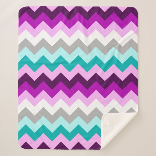 Paarse Witte Blauwgroen Chevrons Medium Sherpa Dek Sherpa Deken (Voorkant)