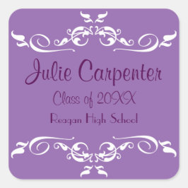 Paarse & Witte Bloei - Vierkante Afstuderen Sticke Sticker