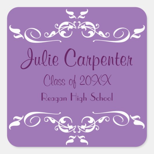 Paarse & Witte Bloei - Vierkante Afstuderen Sticke Sticker (Voorkant)