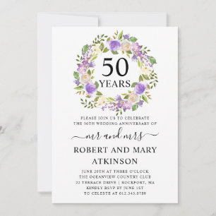Paarse Witte Bloem 50ste Huwelijksjubileum Kaart