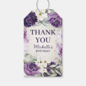 Paarse Witte Bloem Glitter Verjaardag Bedankt Cadeaulabel (Voorkant)