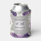Paarse Witte Bloemen 40e Verjaardag Blikjeskoeler (Blikje Voorkant)
