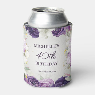 Paarse Witte Bloemen 40e Verjaardag Blikjeskoeler