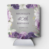 Paarse Witte Bloemen 40e Verjaardag Blikjeskoeler (Achterkant)